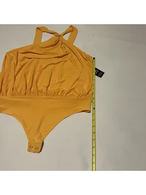 Express Yellow Sleeveless Halter Top Bodysuit Sz L Large $58 thumbnail 2