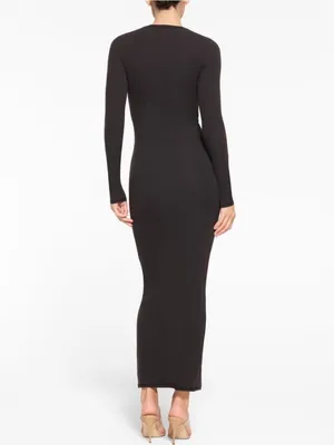 Skims Fits Everybody Crewneck Long Sleeve Maxi Dress Onyx Black Size XS thumbnail 3