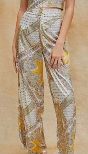 Cider Paisley Print Wide-Leg Trousers in Mustard and Brown‎ thumbnail 1