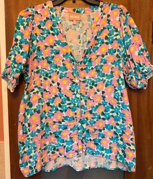 Show me Your MuMu Womens Leslie Top High/Low Violets Garden Floral Print Blouse thumbnail 1