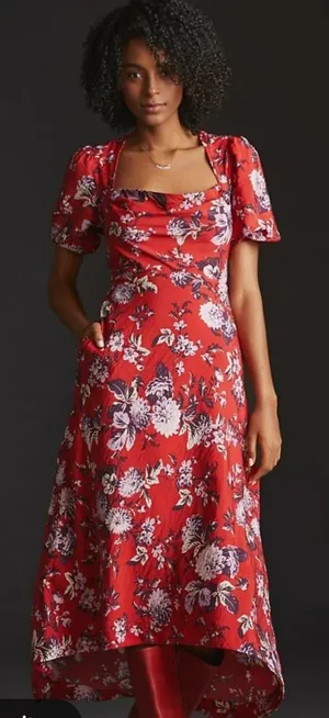 NWT Maeve by Anthropologie Red Floral Dress Size 2 thumbnail 1