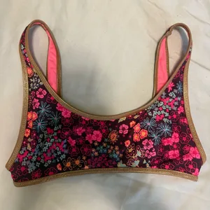 AERIE Floral & Gold Trim Bikini Top Size S thumbnail 1
