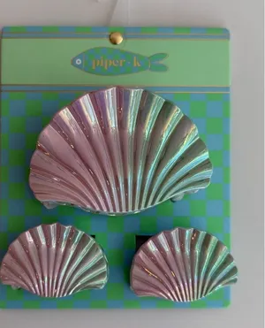 Piper k nwt Iridescent Pink & Green Shell hair claw clip Set seashell thumbnail 1