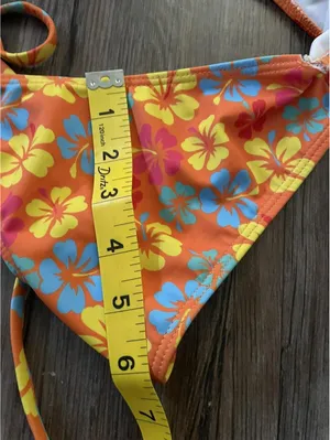 Floral Lace-Up Triangle Halter Bikini Orange Swim Set thumbnail 4
