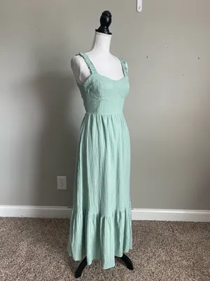 ALTAR'D STATE | Mint Green Maxi Dress with Ruffled Straps Sz XS thumbnail 6