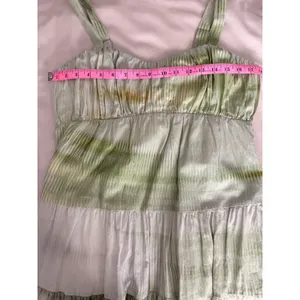 Express Green Tie Dye Ikat Tiered Linen Blend Mini Dress Womens Medium Boho thumbnail 8