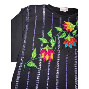 Eminent‎ Womens Black Floral Sequin 1/2 Sleeve Blouse Top Size M thumbnail 4