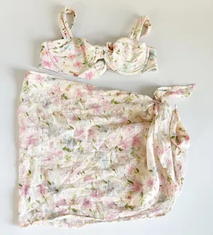 Abercrombie & Fitch Womens Floral Underwire Bikini Top Cotton Sarong Set M/OS thumbnail 1