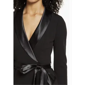 Eliza J Long Sleeve Tuxedo Maxi Gown Black Tie Wedding Size 6 Bow thumbnail 3