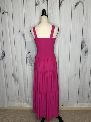 Zenana Sundress Womens Sz Large Pink Knit Smocked Tiered Boho Soft Stretch thumbnail 7