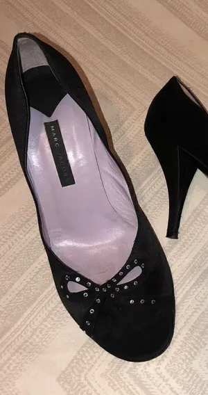 Marc Jacobs Black Satin Open Toe Heels with Rhinestone Bow Size 9 thumbnail 1