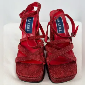 Bakers Glitter Strappy Square Toe Platform Heels in Red Size‎ 7.5 thumbnail 2