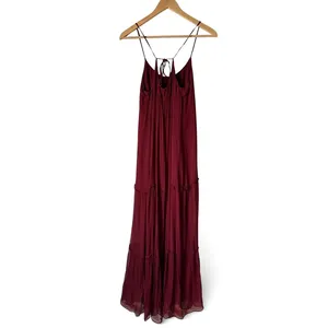 Anthropologie Floreat Saffa Chiffon Tiered Maxi Peasant Dress Women Size S Wine thumbnail 4