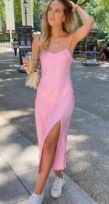 Zara Pink Satin Maxi Dress Xs thumbnail 1