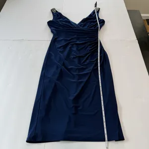 Ralph Lauren Navy Blue Ruched Sleeveless Rhinestone Stretch‎ Sheath Dress Size 4 thumbnail 8