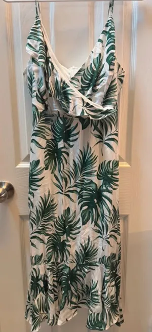 Sandy & Sid White Spaghetti Strap Dress Green Size M thumbnail 1