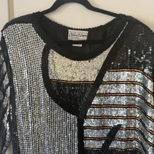 Chanson d'Amour Women's Large Art Deco Sequin & Bead Tunic Glamour Bling VTG thumbnail 2