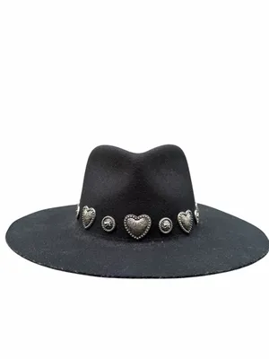 Wyeth Rochelle Boater Hat Black Wool Felt Western Heart Concho Vintage Cowgirl thumbnail 6
