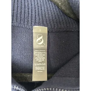 Lou & Grey Womens Small Cotton Chevron Colorblock Quarter Zip Sweater Navy Cream thumbnail 3