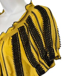 ANTHROPOLOGIE‎ FLOREAT Inky Quills Mustard Yellow Embroidered Silk Mini Dress 0 thumbnail 5