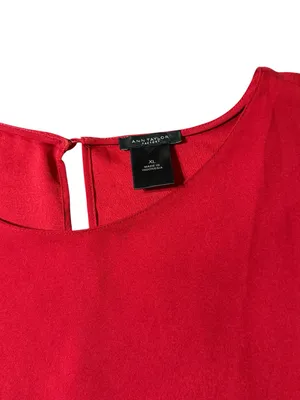 Ann Taylor Factory Red Balloon Sleeve Blouse Top XL Crew Neck Keyhole Pleated thumbnail 2