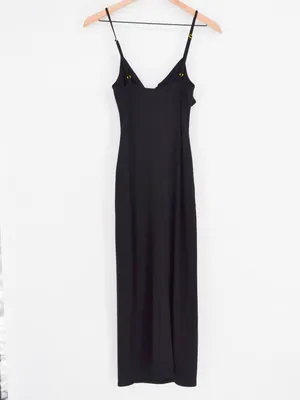 L*Space Black Ribbed Tie-Front Cutout Maxi Dress M thumbnail 3