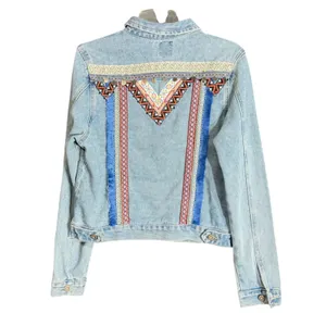 Boom Boom Jeans Womens Size Large Denim Jacket Blue Jean Boho Embroidered Fringe thumbnail 3