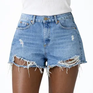 Topshop Mom Denim Shorts Light Wash Distressed Frayed Hem Jean Festival Size 6 thumbnail 1