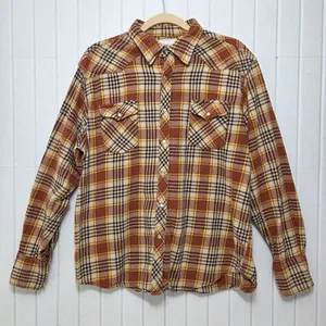 Wrangler Vintage Wrancher Flannel Plaid Pearl Snap Western Shirt‎ Mens Size L thumbnail 1