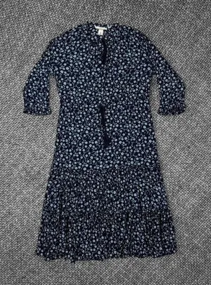 Navy Floral Long Sleeve Tiered Dress thumbnail 1