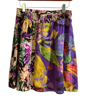 Maeve‎ Mini Skirt Multicolor S Womens Floral Silk Smocked Waist Casual thumbnail 1