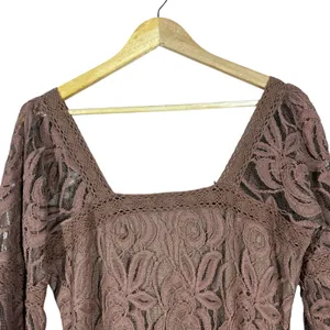 Solitaire Ravi Khosla Floral Lace Square Neck Mini Dress Brown Boho Size M thumbnail 2