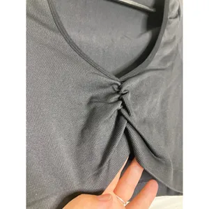 Out From Under Crop Top Womens XS/S Black Excellent Ribbed Ruched‎ Short Sleeve thumbnail 3