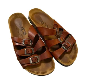 Plakton Size 37 3-Strap Brown Tan Cohnac Cork Footbed Sandals Leather Supportive thumbnail 1