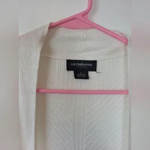 Liz Claiborne Career Longline Cardigan Sweater White Cozy Knit Loungewear Large thumbnail 7