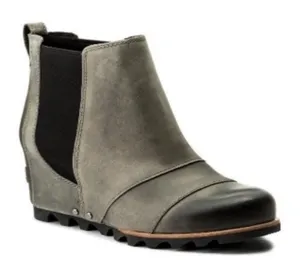Sorel Boots Women's 6.5 Lea‎ Wedge Waterproof Leather Gray Chelsea Ankle Booties thumbnail 1