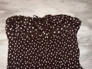 Wild Fable Brown White Polka Dot Strapless Smocked Tiered Mini Dress Medium NWT thumbnail 5