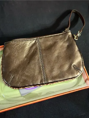 Sharif Original 1827 Metallic Bronze Zip Wristlet Clutch & Keychain NWT thumbnail 2
