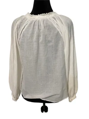 Free People Sivan Embroidered Blouse Ivory Small Boho Lace Crinkle Gauze Peasant thumbnail 5