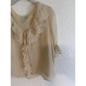 Joie Blouse Cream S Womens Ruffle V-Neck Sheer Chiffon Romantic Flowy Ivory thumbnail 12