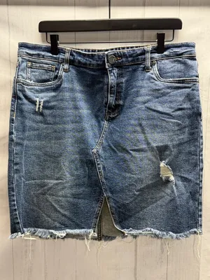 Kut from the Kloth Hannah Denim Distressed Frayed Hem Mini Jean Skirt 14 thumbnail 1