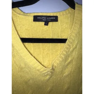 $398 Ralph Lauren Black‎ Label Women's Cable-Knit Cashmere Sweater Sz L Yellow X thumbnail 4