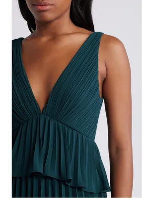 Lulus Emerald Green Tiered Pleated Gown New! thumbnail 4