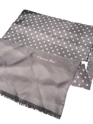 Christian Dior Unisex Black Grey Micro Floral Pure Silk Scarf thumbnail 1