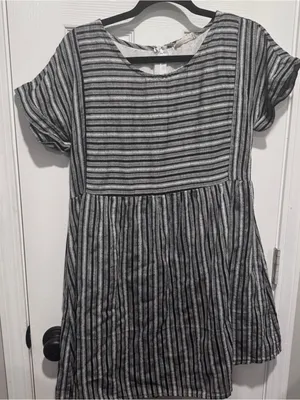 Altar’d State Black Gray Striped Cotton Fit Flare Dress Short Sleeve Large thumbnail 1