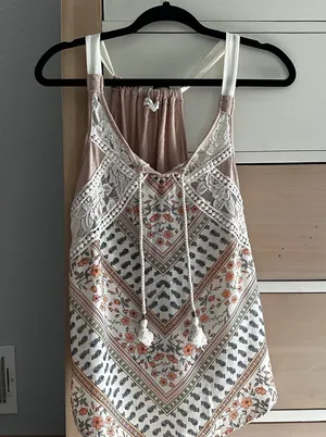 Chic Boho Tank Top - Cream and Brown thumbnail 1