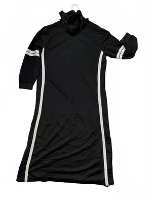 Black Drawstring Hoodie Maxi Dress White Contrast Racing Stripes 54”L thumbnail 2