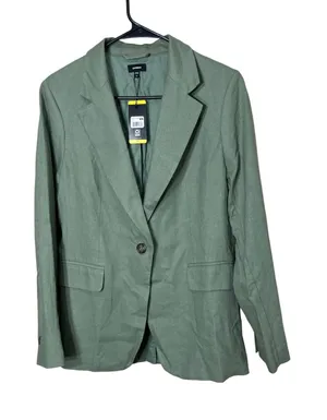 Express Women's Green‎ Linen Blend One-Button Blazer Jacket - Size M NWT thumbnail 1
