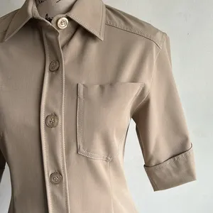 ZARA Short Sleeve Button Down Tan Tunic Top Sz XS NWT thumbnail 4