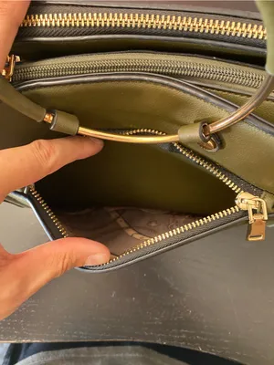 Olive Green Structured Top-Handle Women's Bag with Gold Accents thumbnail 4